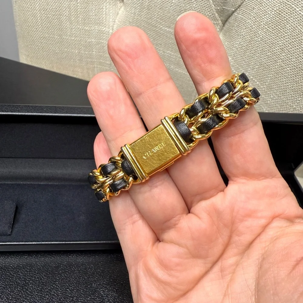 Authentic CHANEL Premiere watch gold black size L